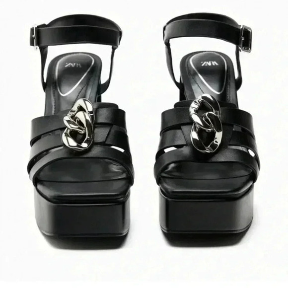 ZARA STRAPPY PLATFORM HEEL SANDALS SIZE 9US Black - Picture 5 of 13